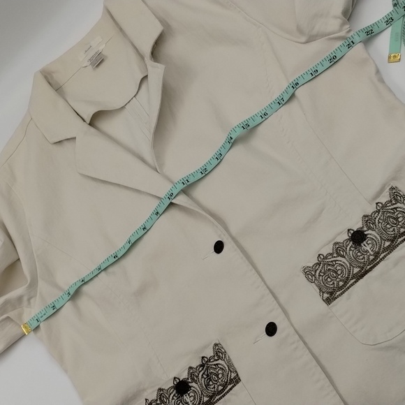 Christopher & Banks blazer jacket large brown embroidered stitching cream large - Picture 8 of 10